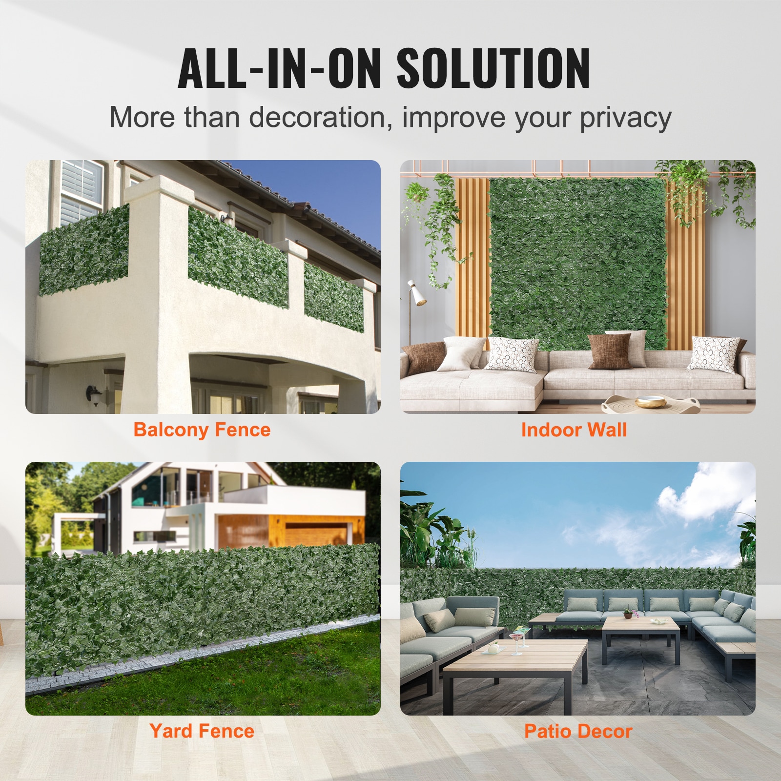 Ivy Privacy Fence, 96 X 72 In Artificial Green Wall Screen, Greenery Ivy Fence With Mesh Cloth Backing And Strengthened Joint, Hedges Vine Leaf Decoration For Outdoor Garden, Yard, Balcony_maomaolike.com
